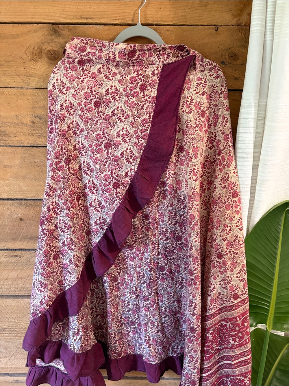 Berry Floral Wrap Maxi Skirt with Ruffle Trim